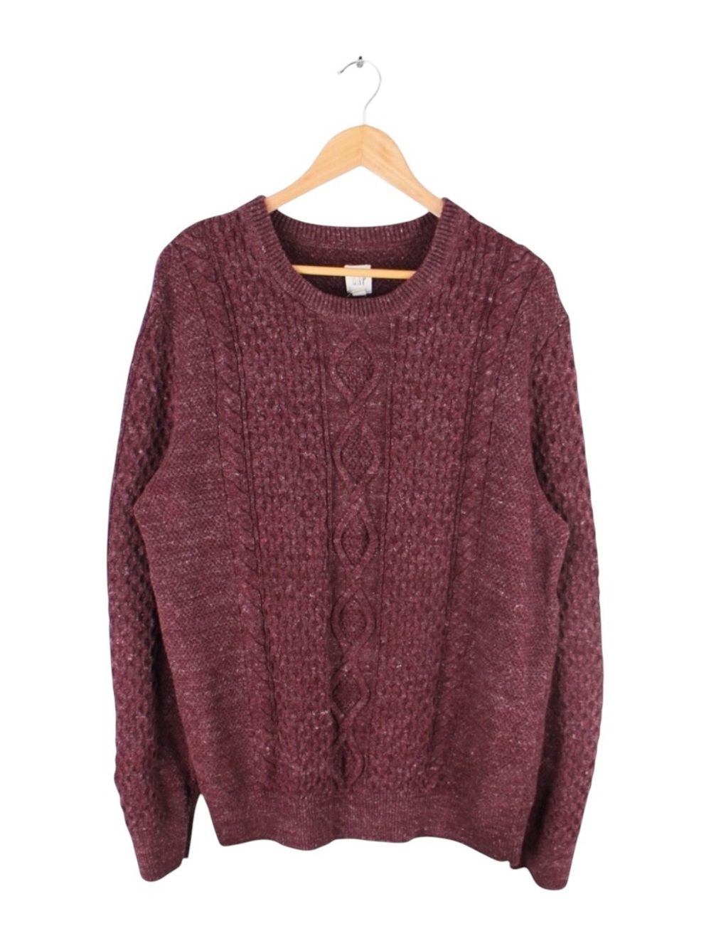 Gap Cable Knit Fisherman Sweater Mens XL Tall Burgundy Crewneck Textured